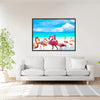 Wall Art Canvas FLAMINGO BEACH Painting Original Giclee Print Frame Nice Blue Ocean Water Sand Beauty Fun Design Fit Hot House Home Living Gift Ready to Hang