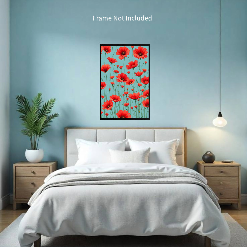 RED FLOWER Wall Art Decor Peel & Stick Removable Repositionable Frameable Home Decor Gift