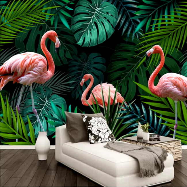 Flamingo Rainforest Mural Wallcovering #39 | 7 Formats | 9+ Sizes