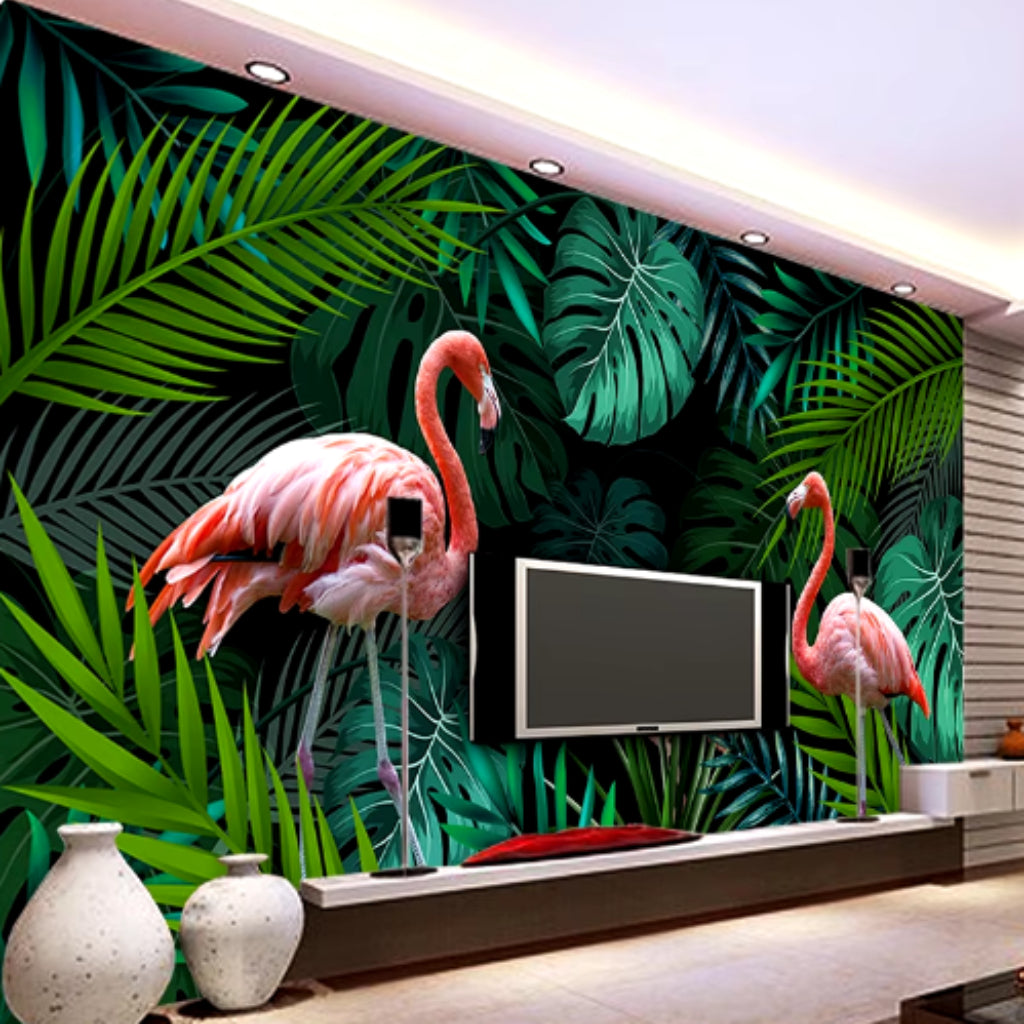 Flamingo Rainforest Mural Wallcovering #39 | 7 Formats | 9+ Sizes