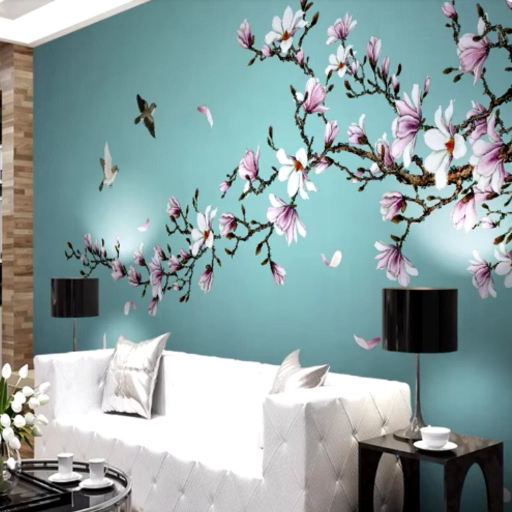 Flower Birds Mural Chinese Style Wallcovering #22 | Modern 3D | 9+ Sizes | 7 Materials