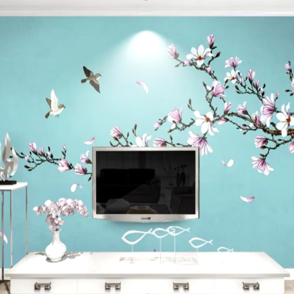 Flower Birds Mural Chinese Style Wallcovering #22 | Modern 3D | 9+ Sizes | 7 Materials