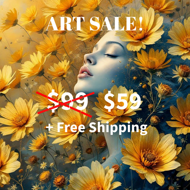 GOLD FLOWERS CAUCASIAN WOMAN Wall Art Decor Peel & Stick Removable Repositionable Frameable Home Decor Gift