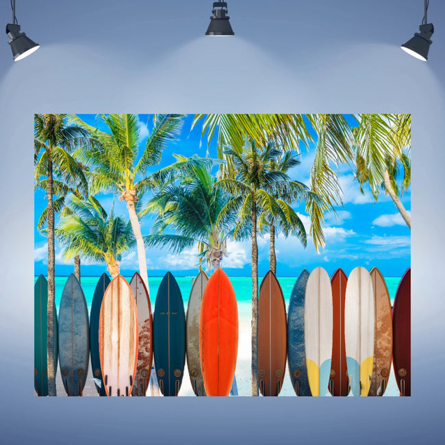 Wall Art PALM BEACH SURFING Canvas Print Painting Original Giclee 40X30 GW Nice Beauty Ocean Blue Water Sand Fun Design Fit Red Hot House Home Living Office Gift Ready to Hang
