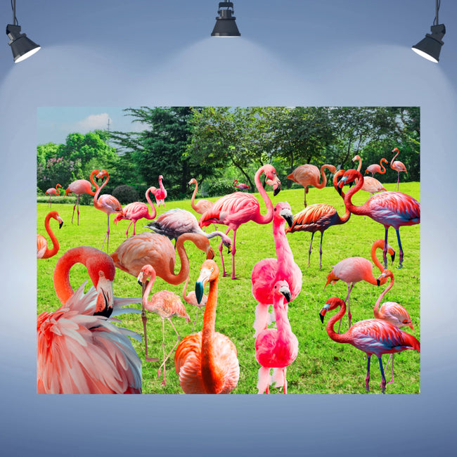 Wall Art Canvas FLAMINGO PARK Print Painting Original Giclee 40X30 GW Nice Beauty Green Design Fit Hot House Home Office Living Gift Ready to Hang