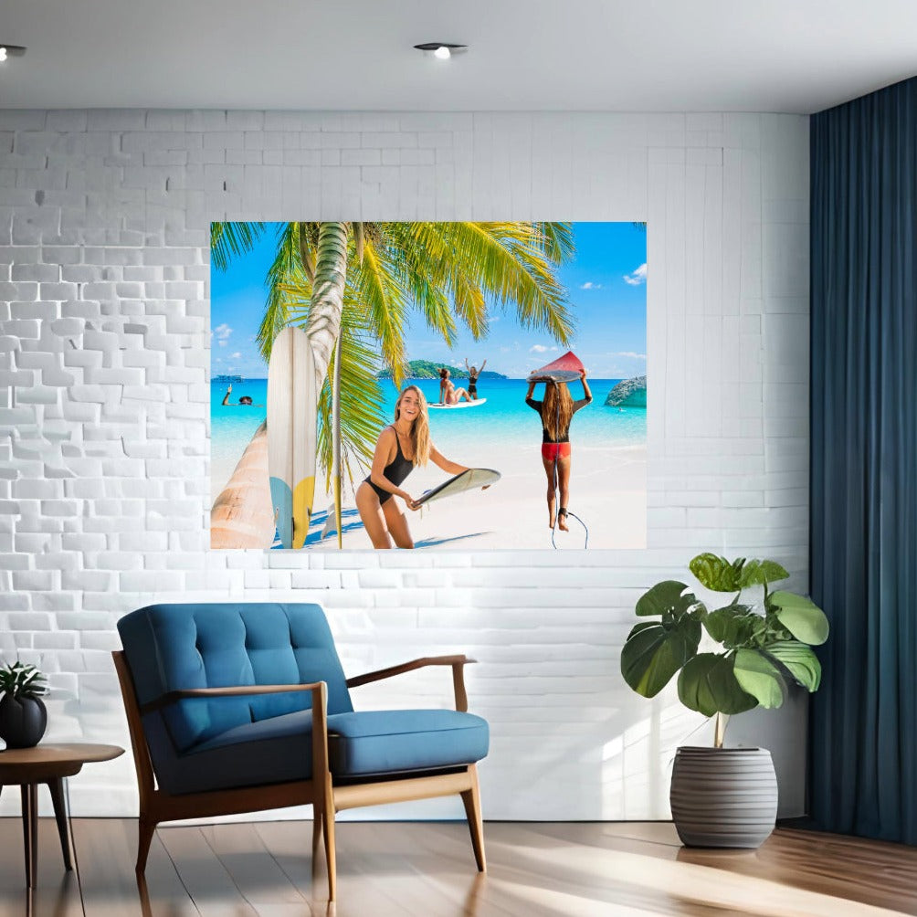 Wall Art Canvas BEACH SURFING Sports Print Painting Original Giclee GW Nice Summer Blue Water Ocean Sand Beauty Fit Fun Hot House Living Gift