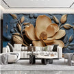 Golden Flowers 3D Mural Floral Artistic Wallcovering #31 | 9+ Sizes | 7 Materials