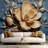 Golden Flowers 3D Mural Floral Artistic Wallcovering #31 | 9+ Sizes | 7 Materials