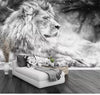 Lion Mural Wallcovering #13 | 3D Home Wall Decor | B & W | 9+ Sizes | 7 Materials