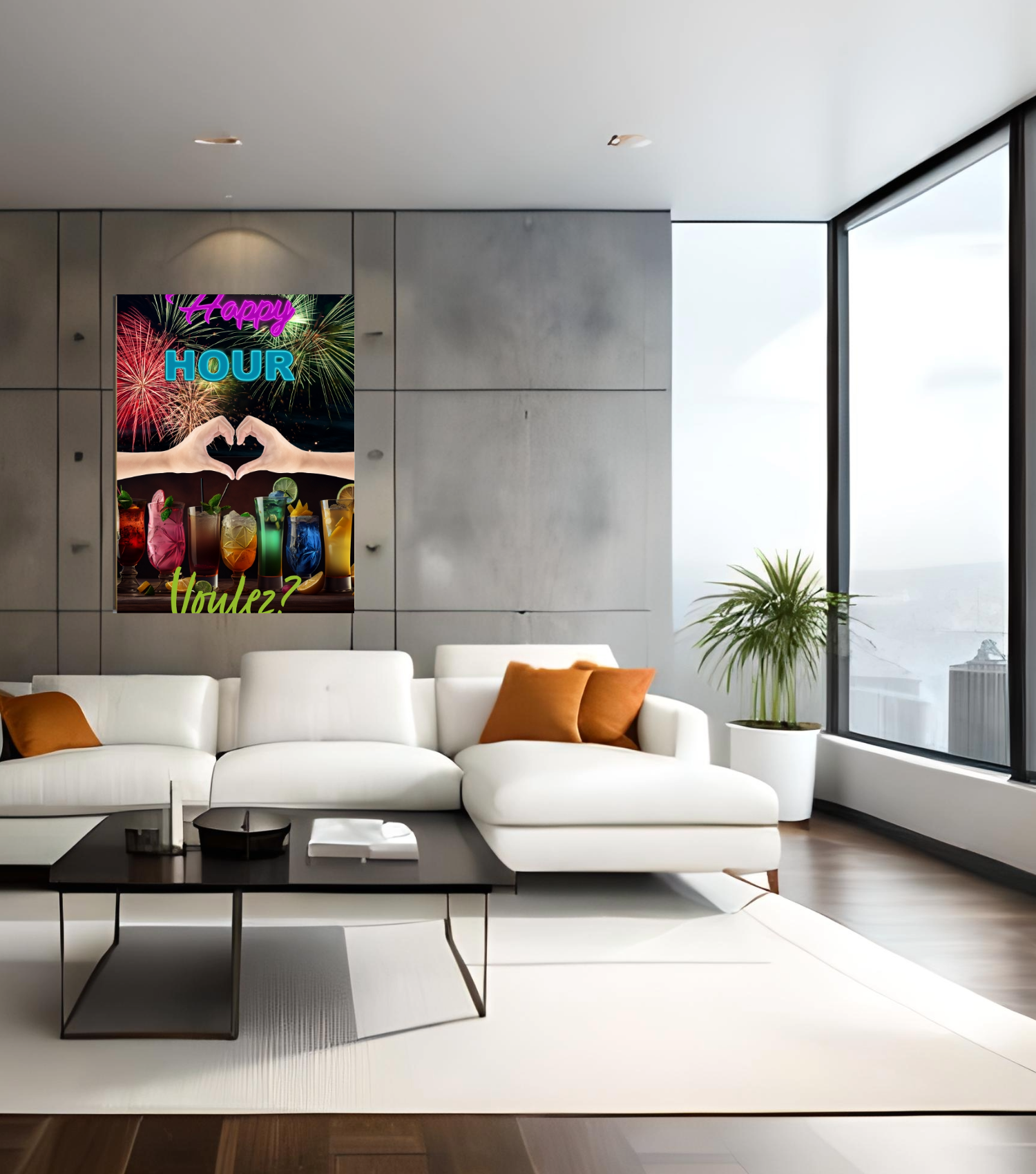 Wall Art HAPPY HOUR 30X 40 Gallery Wrap Canvas Print Art Deco Painting Giclee Love Fun Design Ready to Hang