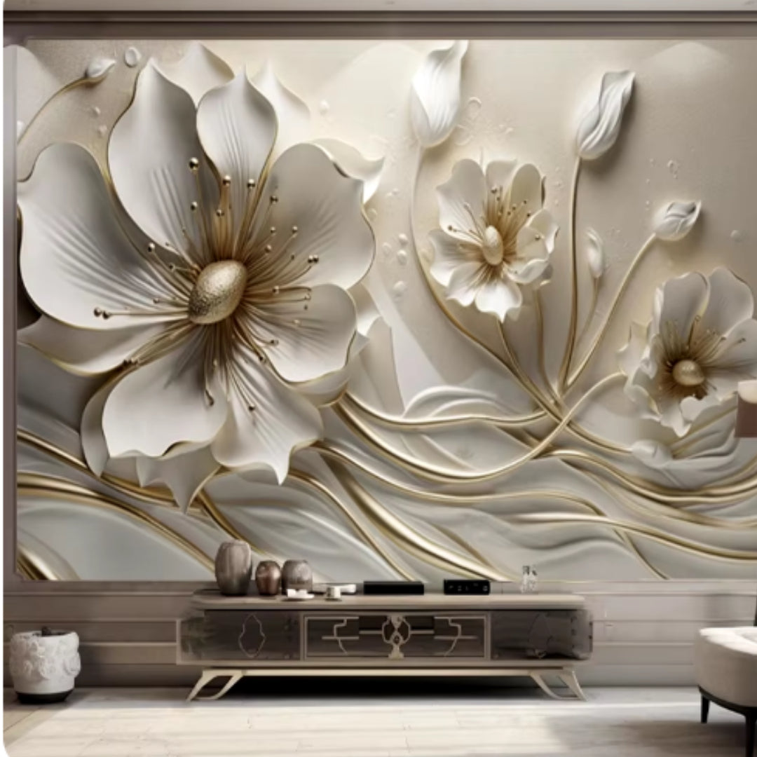 Jewelry Flowers 3D Relief #18 | Modern Wallcovering Home Decor | 9+ Sizes | 7 Materials