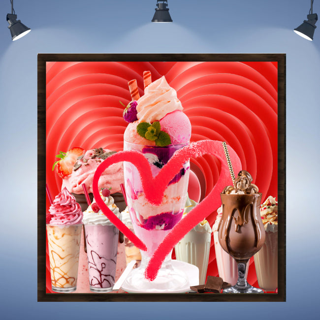 Wall Art LOVE MILKSHAKES Painting Original Giclee Print Canvas 40X30 + Frame Nice Food Drinks Beauty Fun Design Fit Hot House Home Living Gift Ready to Hang