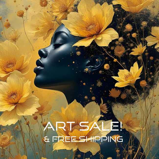 GOLD FLOWERS AFRICAN WOMAN Portrait  Original Wall Art Decor Beauty Design Home Affordable Long Lasting Gift