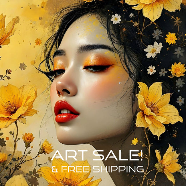 GOLD FLOWERS ASIAN WOMAN Portrait  Original Wall Art Decor Beauty Design Home Affordable Long Lasting Gift