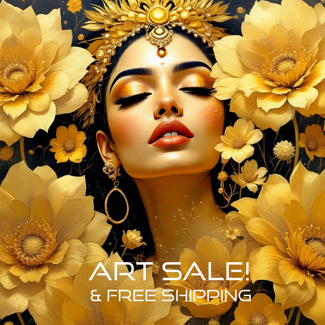 GOLD FLOWERS INDIAN WOMAN Portrait  Original Wall Art Decor Beauty Design Home Affordable Long Lasting Gift