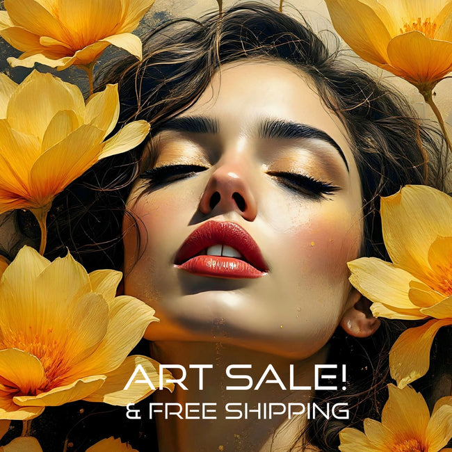 GOLD FLOWERS ITALIAN WOMAN Portrait  Original Wall Art Decor Beauty Design Home Affordable Long Lasting Gift