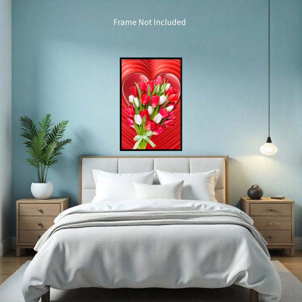 TULIPS WITH LOVE Wall Art Decor Peel & Stick Removable Repositionable Frameable Home Decor Gift