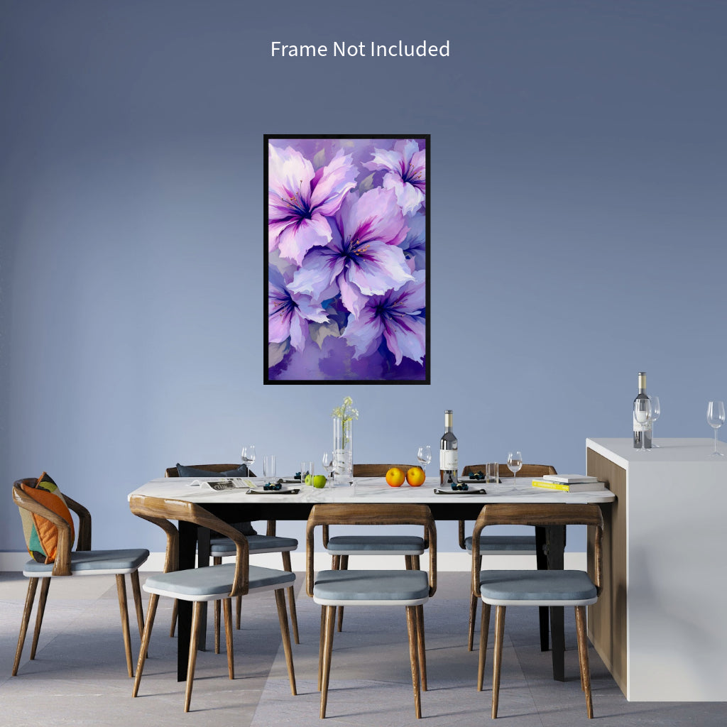 PURPLE FLOWERS Wall Art Decor Peel & Stick Removable Repositionable Frameable Home Decor Gift