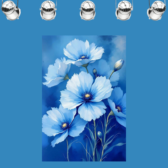 BLUE FLOWERS Wall Art Decor Peel & Stick Removable Repositionable Frameable Home Decor Gift