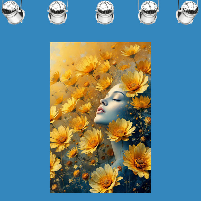 GOLD FLOWERS CAUCASIAN WOMAN Wall Art Decor Peel & Stick Removable Repositionable Frameable Home Decor Gift
