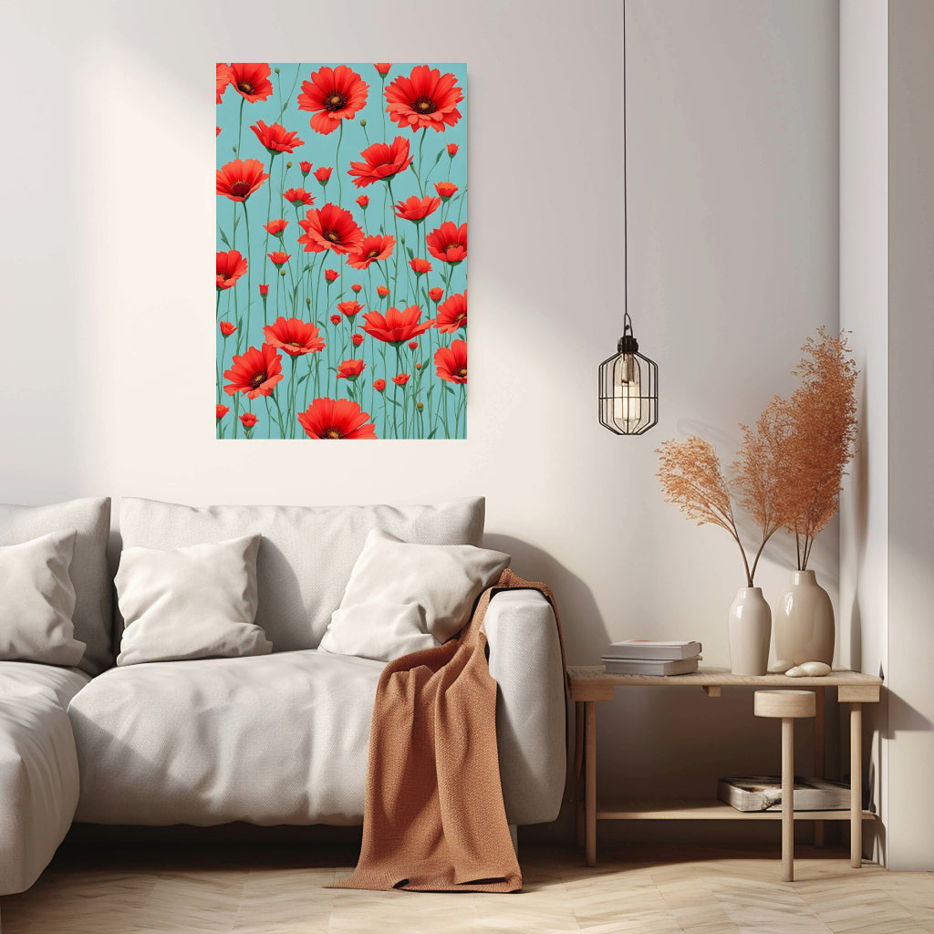 RED FLOWER Wall Art Decor Peel & Stick Removable Repositionable Frameable Home Decor Gift