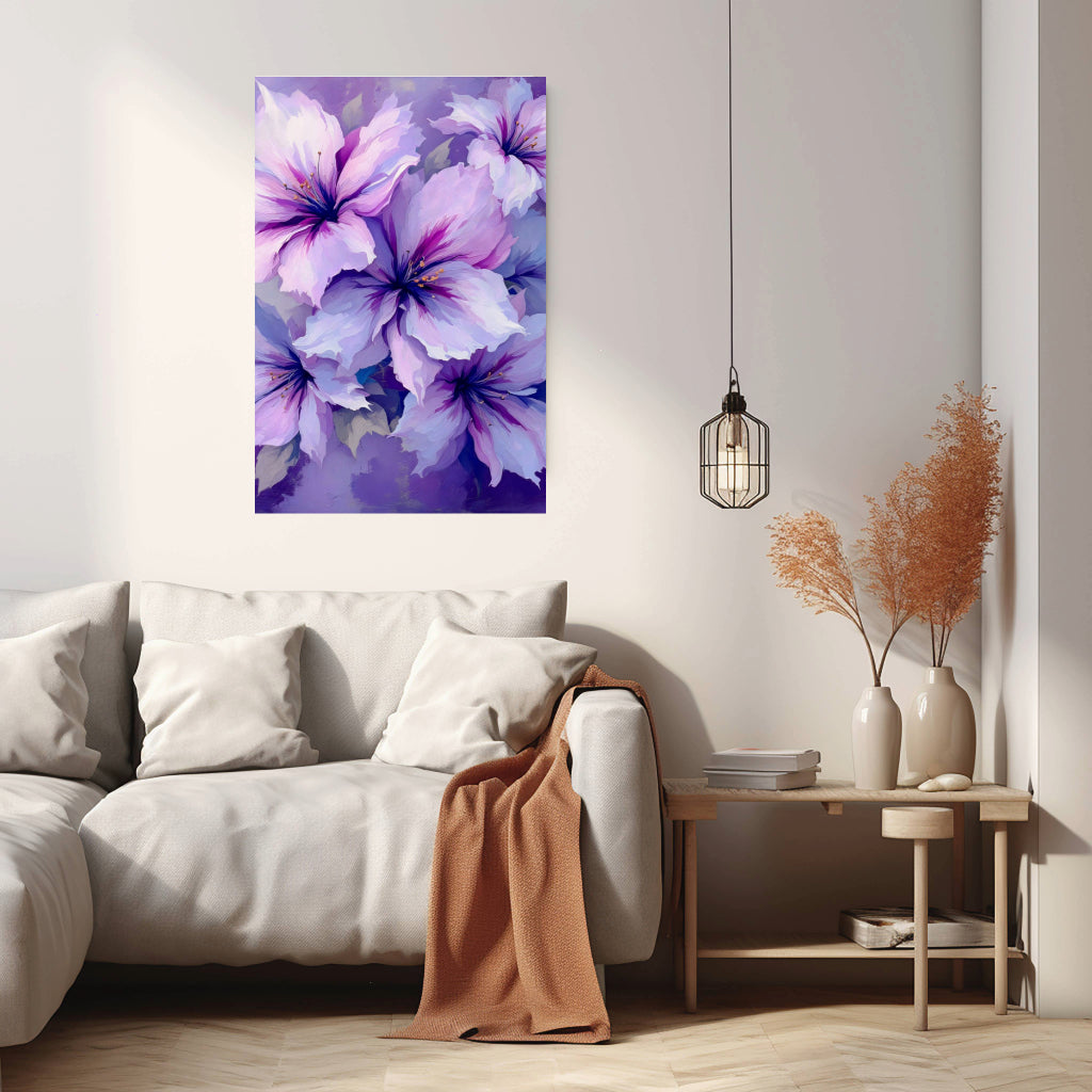 PURPLE FLOWERS Wall Art Decor Peel & Stick Removable Repositionable Frameable Home Decor Gift