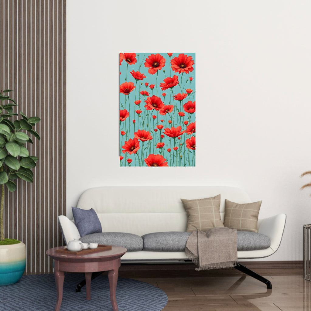 RED FLOWER Wall Art Decor Peel & Stick Removable Repositionable Frameable Home Decor Gift