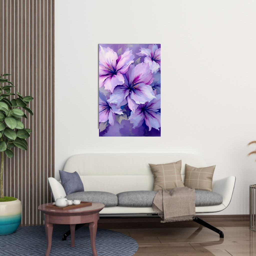 PURPLE FLOWERS Wall Art Decor Peel & Stick Removable Repositionable Frameable Home Decor Gift