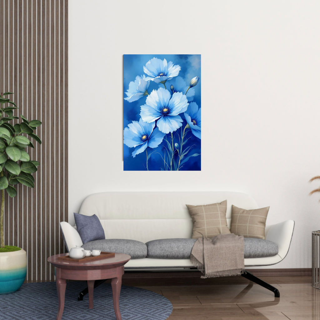 BLUE FLOWERS Wall Art Decor Peel & Stick Removable Repositionable Frameable Home Decor Gift