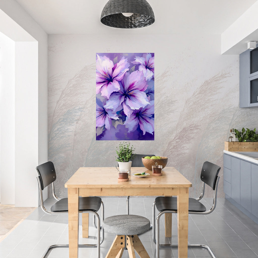 PURPLE FLOWERS Wall Art Decor Peel & Stick Removable Repositionable Frameable Home Decor Gift