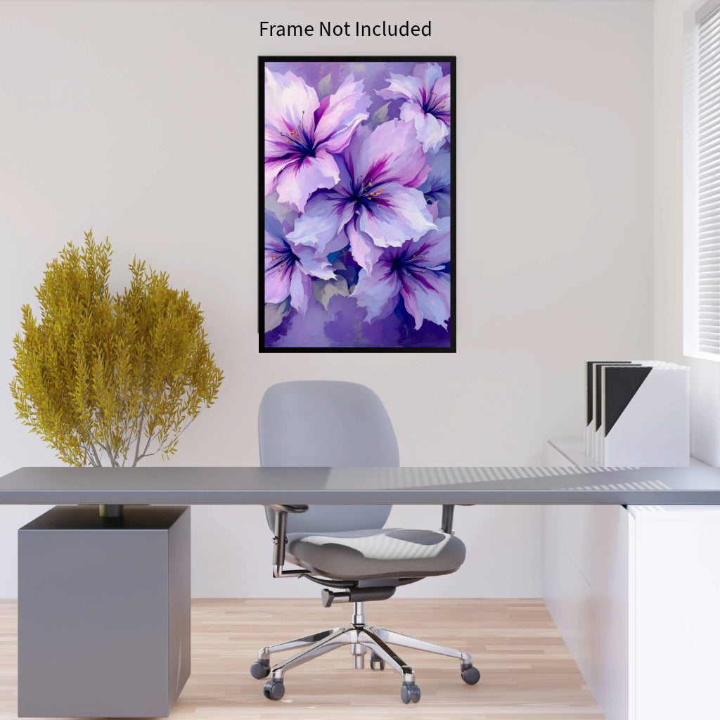 PURPLE FLOWERS Wall Art Decor Peel & Stick Removable Repositionable Frameable Home Decor Gift