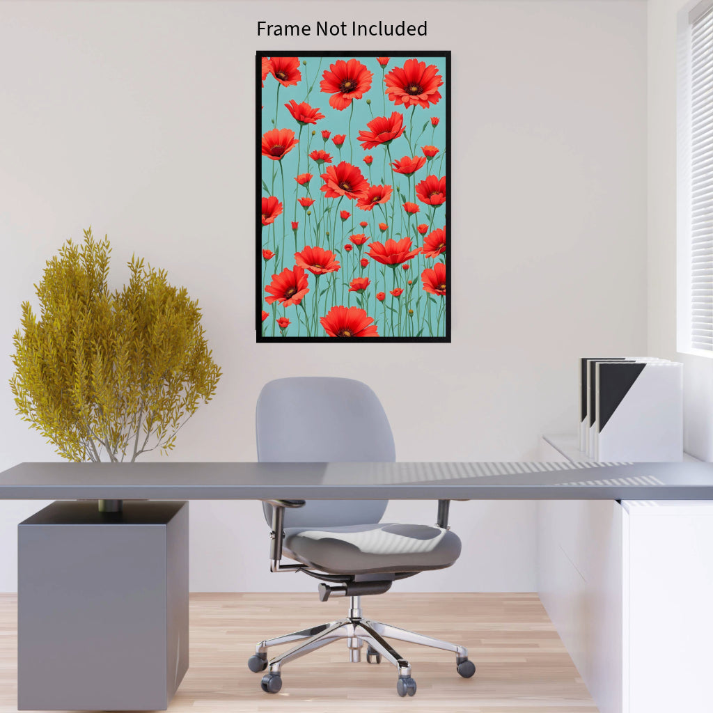 RED FLOWER Wall Art Decor Peel & Stick Removable Repositionable Frameable Home Decor Gift