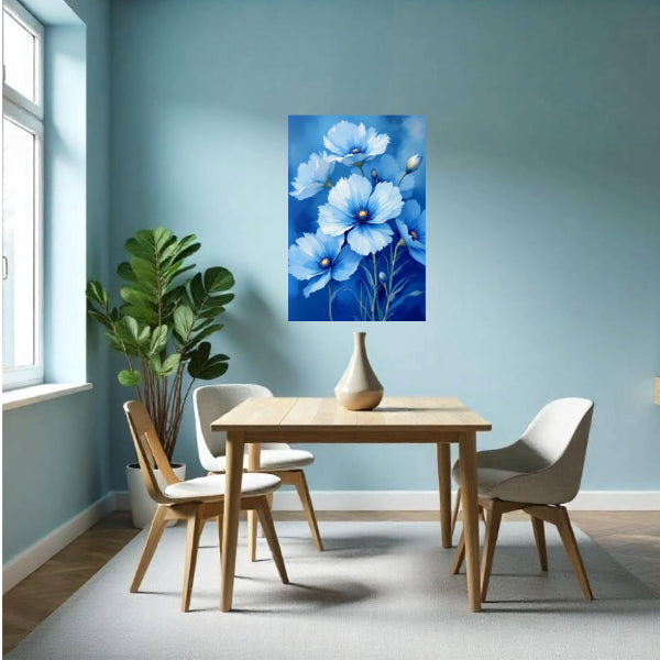 BLUE FLOWERS Wall Art Decor Peel & Stick Removable Repositionable Frameable Home Decor Gift