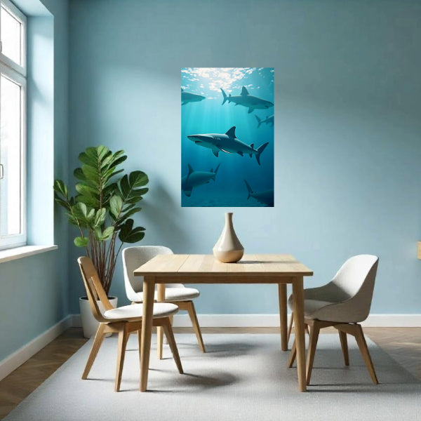 SHARKS Wall Art Decor Peel & Stick Removable Repositionable Frameable Home Decor Gift