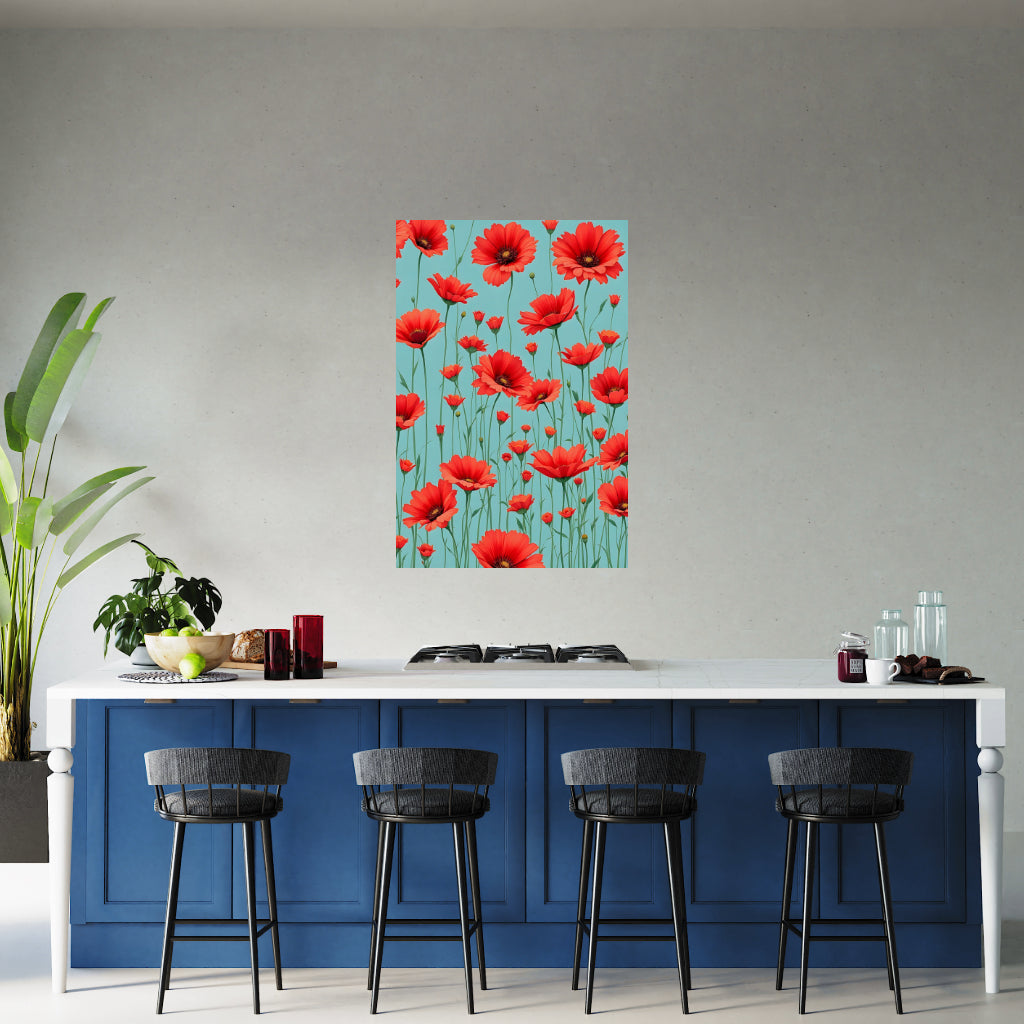 RED FLOWER Wall Art Decor Peel & Stick Removable Repositionable Frameable Home Decor Gift