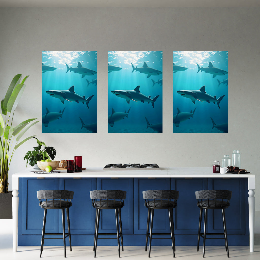 SHARKS Wall Art Decor Peel & Stick Removable Repositionable Frameable Home Decor Gift