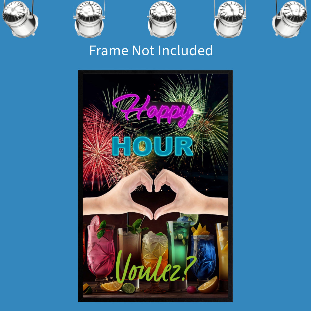 HAPPY HOUR Wall Art Decor Peel & Stick Removable Repositionable Frameable Home Decor Gift