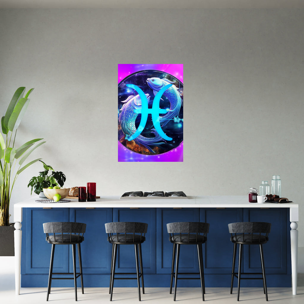 PISCES Zodiac Sign (February March) Wall Art Decor Peel & Stick Removable Repositionable Frameable Home Decor Gift