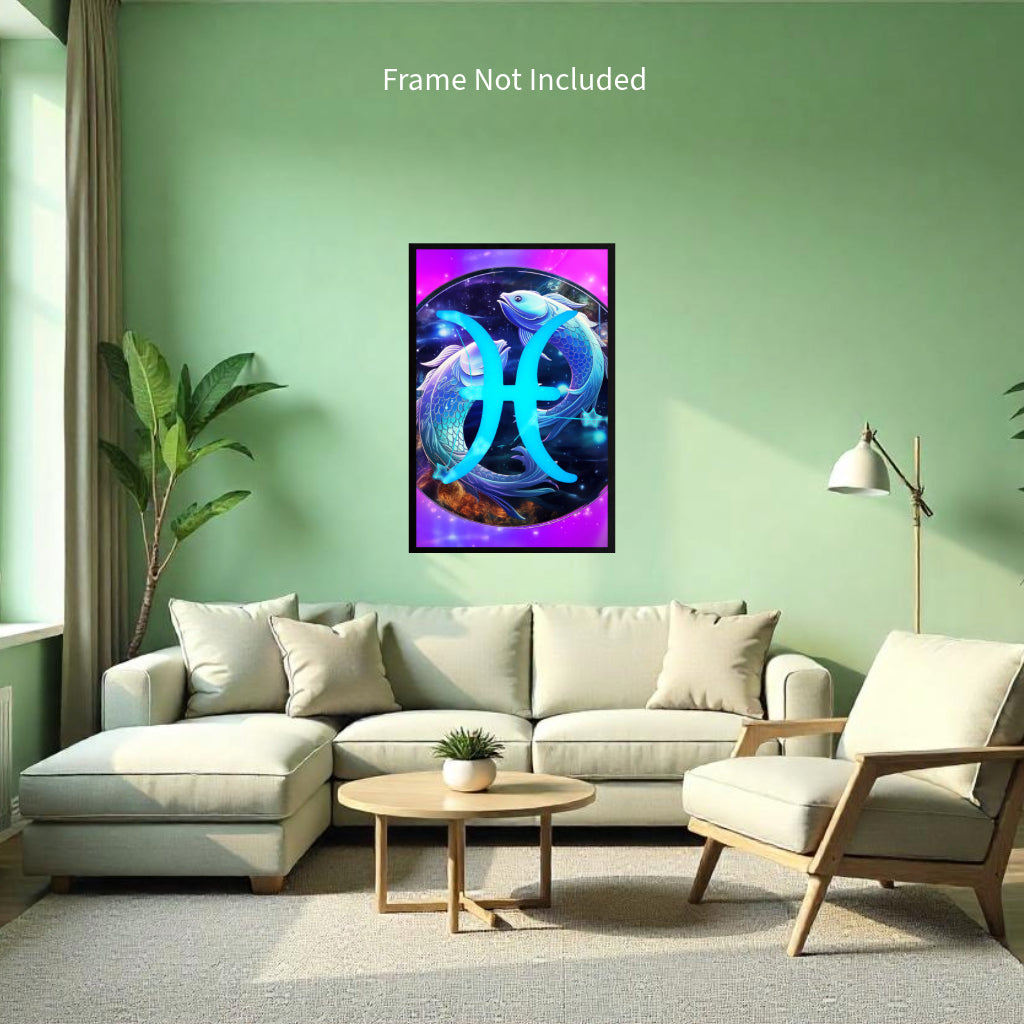 PISCES Zodiac Sign (February March) Wall Art Decor Peel & Stick Removable Repositionable Frameable Home Decor Gift