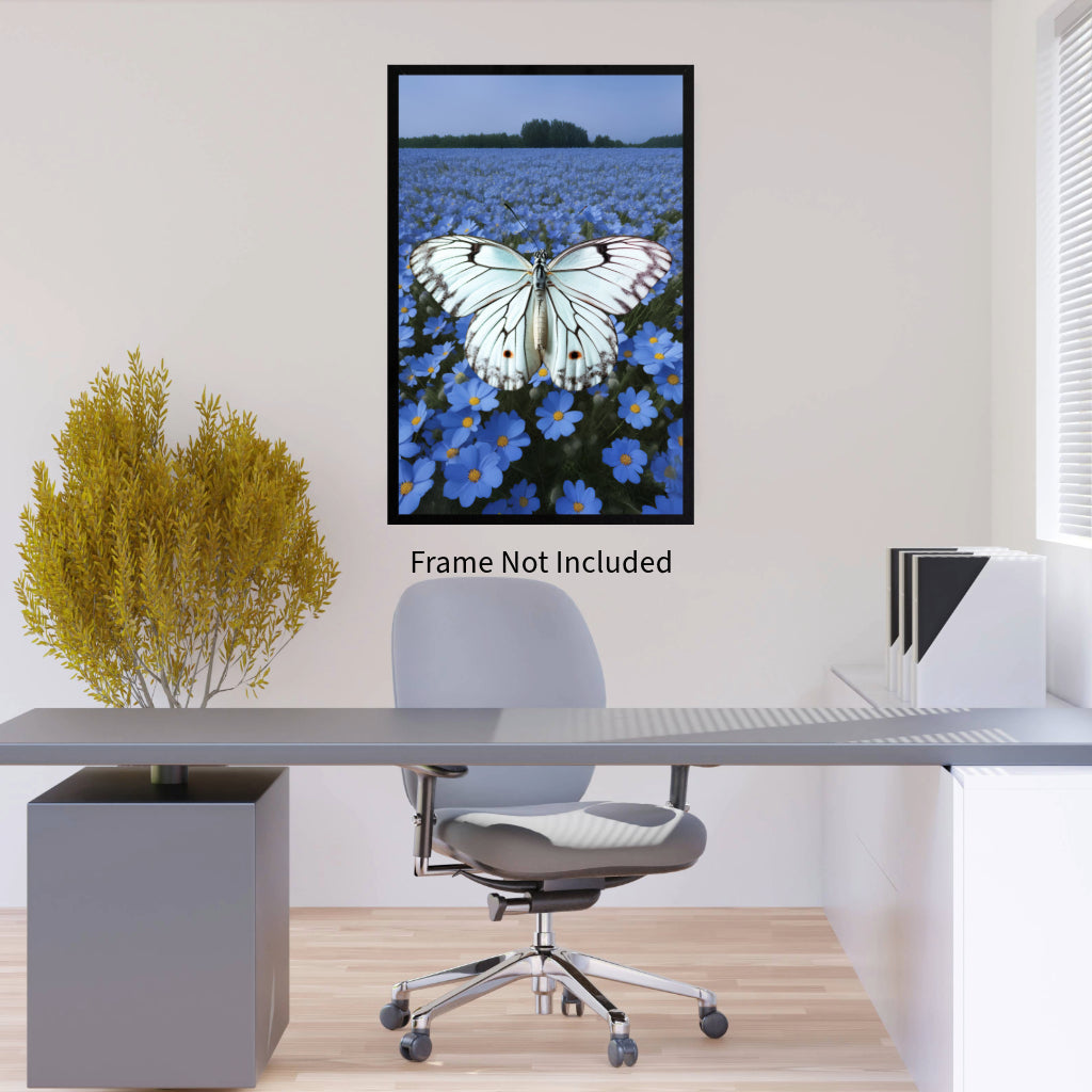 WHITE BUTTERFLY OVER DAISIES Wall Art Decor Peel & Stick Removable Repositionable Frameable Home Decor Gift