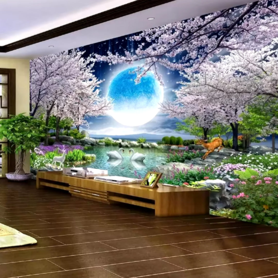 Moon Cherry Blossom Tree Nature Landscape Mural Wallcovering #55 | Modern  Home Decor | 9+ Sizes | 7 Materials