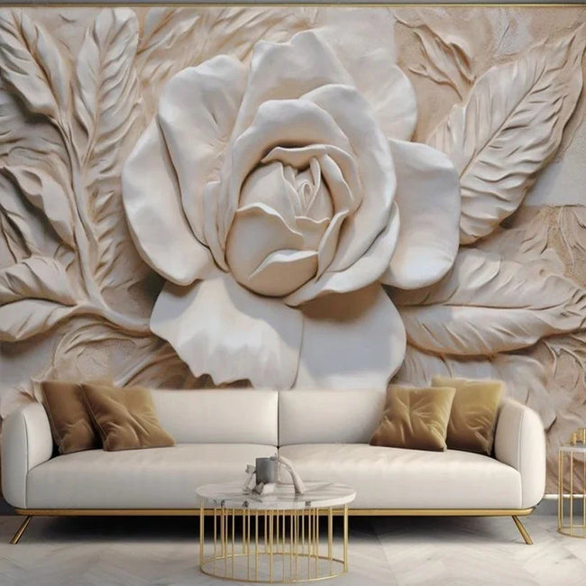 Retro 3D Embossed Rose Flower Artistic Wallcovering #76 | Choice of 7 Materials | 9+ Sizes