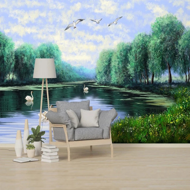 Water Nature Swan Birds Artistic Mural Wallcovering #75 | Choice of 7 Materials | 9+ Sizes