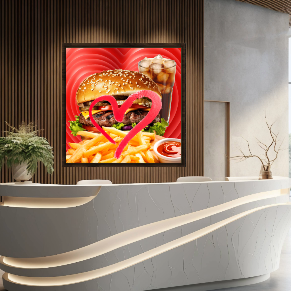 Wall Art LOVE COMBO Painting Original Giclee Print Canvas 32X32 + Frame Nice Food Heart Beauty Fun Design Fit Hot House Home Living Office Gift Ready to Hang