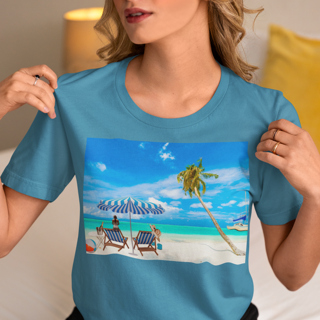 T-Shirt BEACH WAITING for YOU Unisex Fun Beauty Art Jersey Short Sleeve Style Tee Fit Hot Red Heart Work Party Gift Happy Friend Girlfriend