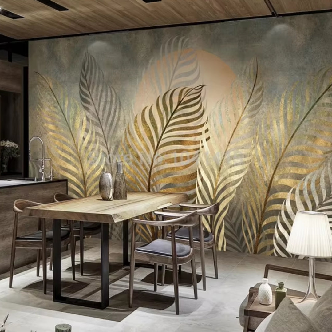 Wallpaper 3D Golden Leaf Wallcovering European Art Style #1 | 7 Formats | 9+ Sizes